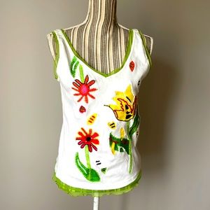 Embroidered white tank top